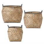 Round Bamboo Basket with Metal Trim and Handles