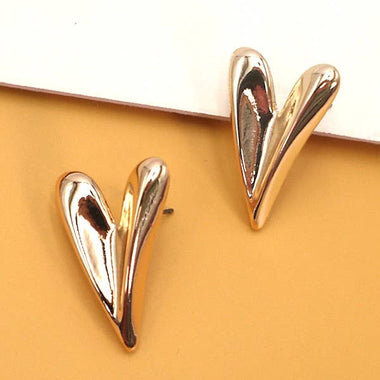 Modern Heart Stud Earrings:  Gold