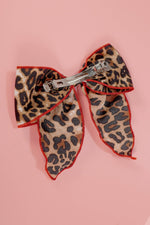 Leopard Print with Red Trim Bow Hair Clip