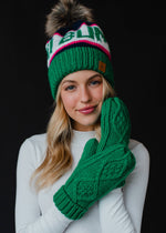 Green, Navy & Pink Ski Bum Pom Hat