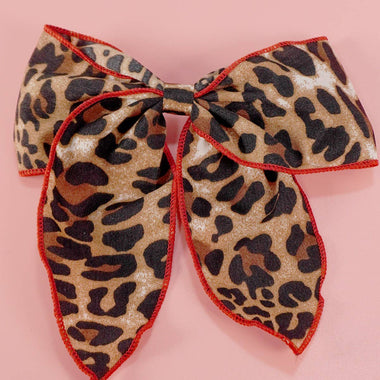 Leopard Print with Red Trim Bow Hair Clip