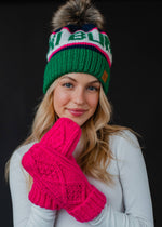 Green, Navy & Pink Ski Bum Pom Hat