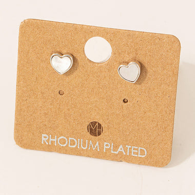 Gold Dipped Mini Heart Shell Stud Earrings - Silver