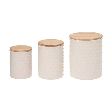 Dolomite White Hobnail Canisters - Set of 3