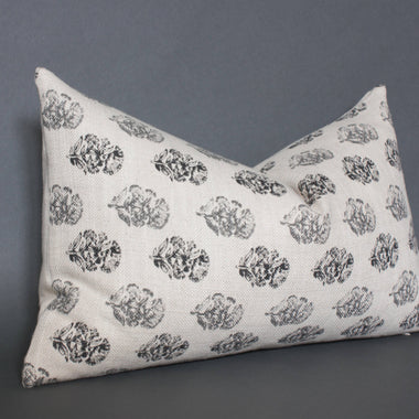 12x20 Cream and Charcoal Floral Pillow Cover