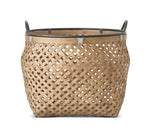 Round Bamboo Basket with Metal Trim and Handles