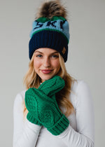 Green, Light Blue & Navy Ski Pom Hat