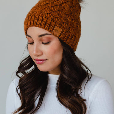 Rust Knit Pom Hat