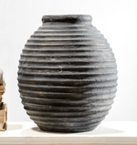 Black Ribbed Terracotta Vase