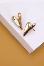 Modern Heart Stud Earrings:  Gold