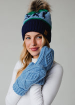 Green, Light Blue & Navy Ski Pom Hat