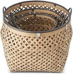 Round Bamboo Basket with Metal Trim and Handles