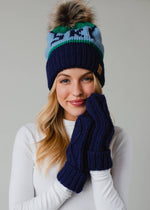 Green, Light Blue & Navy Ski Pom Hat