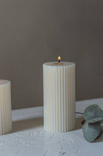 Earth-Toned Ribbed Pillar Candle